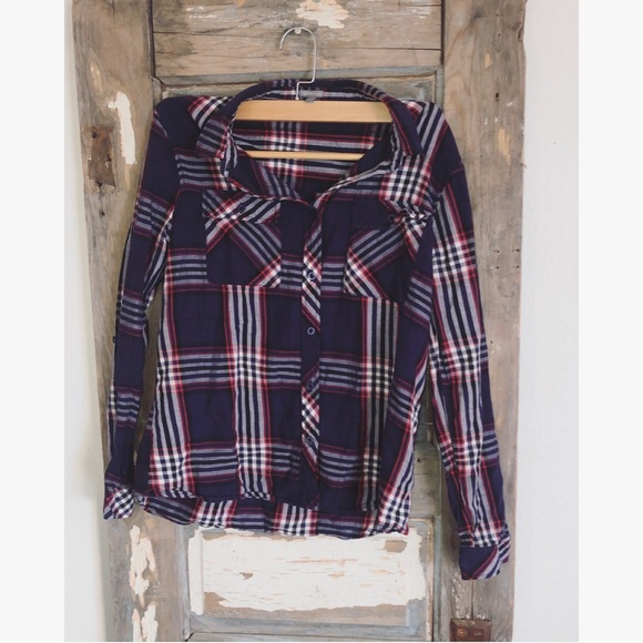 Charlotte Russe Tops - Charlotte Russe Flannel Button Down Blue Medium